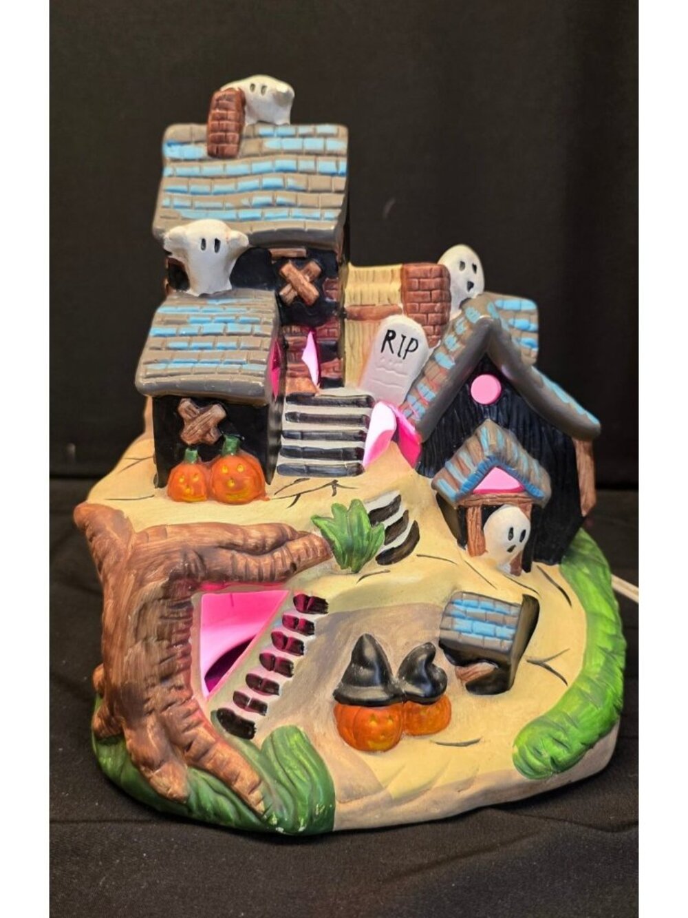 Vintage Pacific Rim Ceramic Light-Up Halloween Spooky Haunted House Colorful